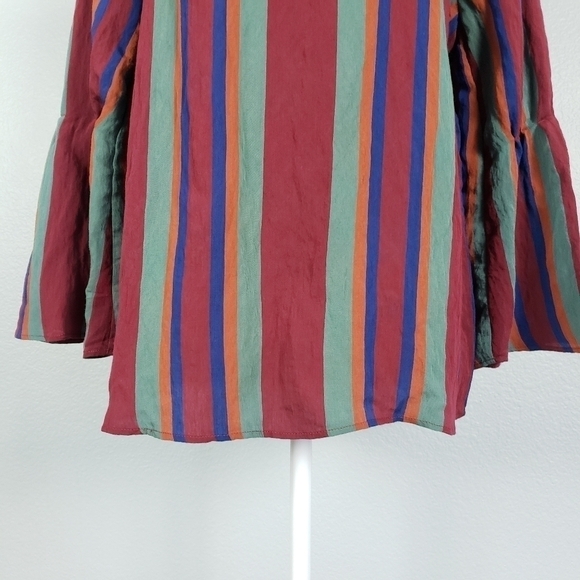 MADEWELL Floral Embroidered Neckline Striped Bell Sleeve Top Sz S - Picture 4 of 10